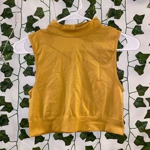 Mustard Yellow Stretchy Tank Top With Open Back